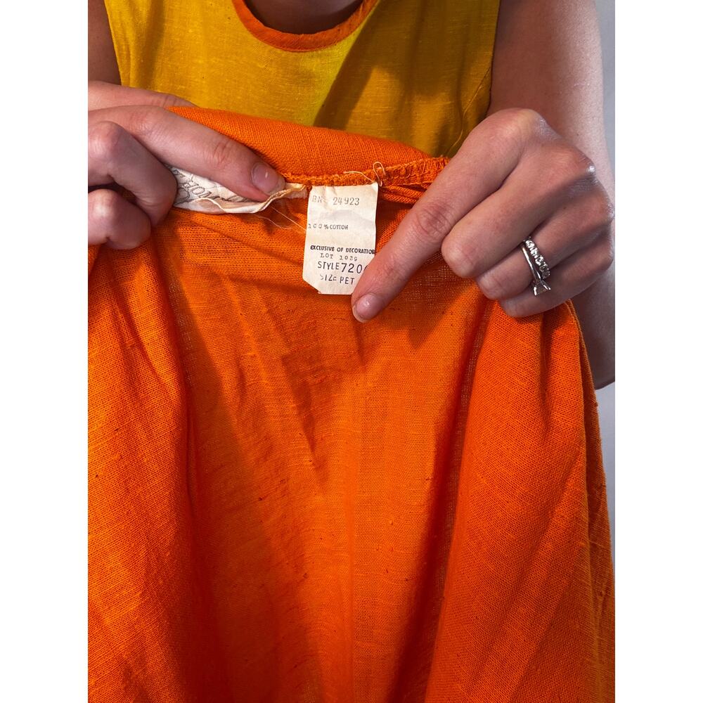 Vintage 1960s Mod Shift Dress Tear Away Skirt Set Yellow Orange Tulip Pockets - Picture 14 of 16